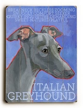 Italian Greyhound - Dog Signs of Dog Breeds. Dog Prints on Wood. Gifts for Dog Lovers.