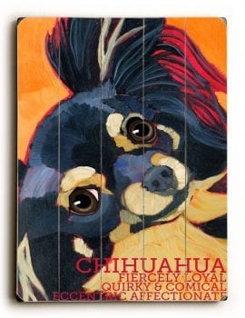 Long Haired Chihuahua - Dog Signs of Dog Breeds. Dog Prints on Wood. Gifts for Dog Lovers.