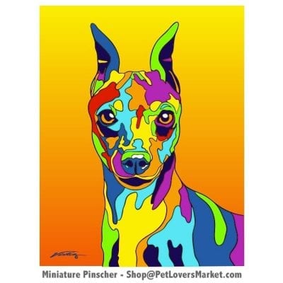 Min Pin Pictures and Art for Sale. Min Pin art and dog painting by Michael Vistia.