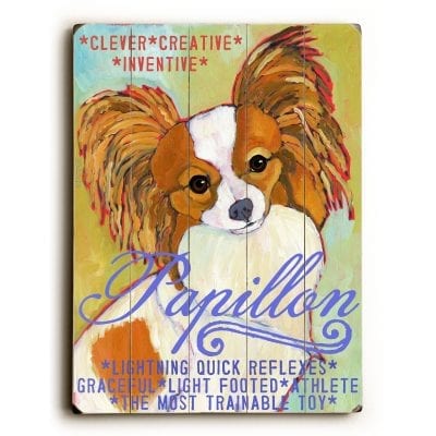 Papillon: Dog Signs of Dog Breeds. Dog Art Print on Wood. Gifts for Dog Lovers.