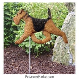 Airedale Dog Sign / Yard Sign / Garden Stake. Garden Accents and Gifts for Dog Lovers. Perfect for Home and Garden Decor. Part of our collection of yard signs and garden accents -- with dog breeds. Also use for outdoor accents, unique garden statues, garden statues online, best garden decor, garden stake decor, decorative garden stake, outdoor home accents, unique garden decor, outdoor home decor. Features Airedale dog breed.