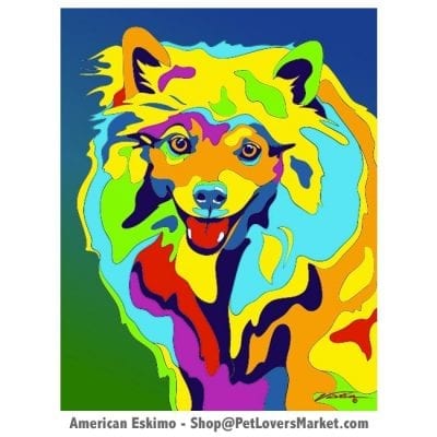 Dog Portraits: American Eskimo Art. Dog paintings and dog portraits by Michael Vistia. American Eskimo art is available in canvas prints and matted prints. American Eskimo dog breed.