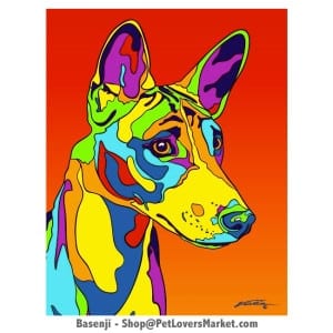 Dog Portraits: Basenji Art. Dog paintings and dog portraits by Michael Vistia. Basenji art is available in canvas prints and matted prints. Basenji dog breed.