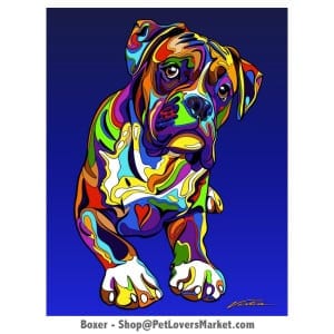 Dog Portraits: Boxer dog art. Dog paintings and dog portraits by Michael Vistia. Boxer dog art is available in canvas prints and matted prints. Boxer dog breed.