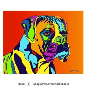 Dog Portraits: Boxer dog art and Boxer dog gifts. Dog paintings and dog portraits by Michael Vistia. Boxer dog art is available in canvas prints and matted prints. Boxer dog breed.
