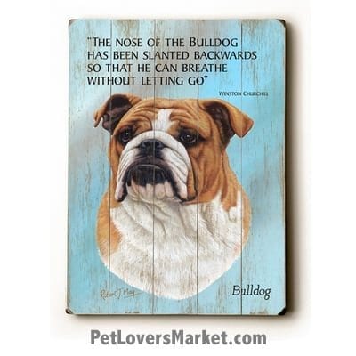 Bulldog: Dog Picture, Dog Print, Dog Art. Wall Art and Wooden Signs with Dog Pictures and Dog Quotes. Features the Bulldog Dog Breed.
