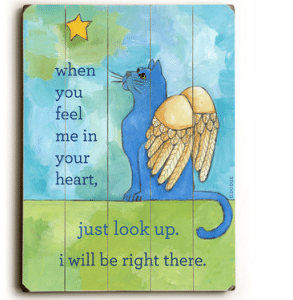 Cat Memorial: When You feel me in your heart, just look up... Cat with Angel Wings. Cat Art. Cat Print. Cat Painting. Cat Decor. Cat Memorial Quotes. Wooden Sign. Gifts for Cat Lovers.