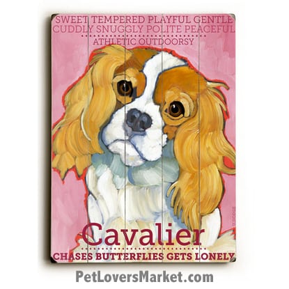 Dog Painting of Cavalier King Charles Spaniel dog breed. King Charles Spaniel Pictures. Dog Print. Dog Art. Wall Art. Wooden Sign. Dog painting features the Cavalier King Charles Spaniel dog breed.