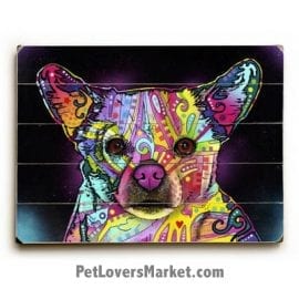 Looking for Chihuahua pictures? Buy the Chihuahua / Cheemix by Dean Russo. Dog Print, Dog Sign, Dog Art, Dean Russo Art, Wooden Sign.