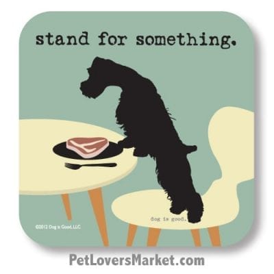 Coasters: "stand for something". Coasters with Funny Dog Pictures, Dog Quotes & Dog Art. Coasters are great gifts for Dog Lovers. Made in USA by Dog is Good®
