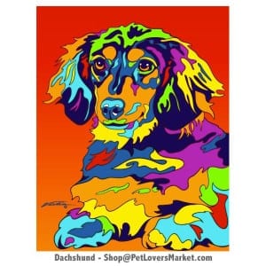 Dog Painting of the Dachshund dog breed. Dachshund Pictures. Dog portraits and dog paintings by Michael Vistia. Canvas Prints and Matted Prints available. Dog Art.