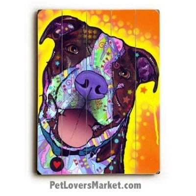Pit Bull Art (Daisy Pit by Dean Russo). Dog Print / Dog Sign Featuring Pit Bull Dog Breed. Dean Russo Art, Dog Art, Pitbull Art.