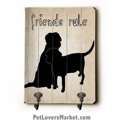 Wall Hooks for Dog Lovers: Friends Rule. Use as coat hooks, wall mounted coat rack, key holder, key rack, leash holder, gifts for dog lovers.