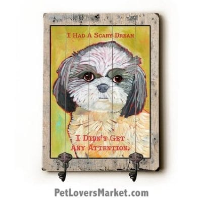 Wall Hooks for Dog Lovers: "I had a scary dream. I didn't get any attention". Use as coat hooks, wall mounted coat rack, key holder, key rack, leash holder, gifts for dog lovers, funny dog signs.