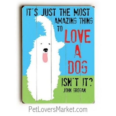 "It's Just the Most Amazing Thing to Love a Dog, Isn't It?" John Grogan (Marley and Me quotes) - Dog signs with dog quotes. Dog art, dog wooden sign, wall art. Gifts for dog lovers.