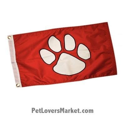 Paws Aboard Dog Paw Flag (Red). Dog Paw - Dog Flag for Dog Lovers. Perfect as Garden Flags, House Flags, Boat Flags, Flagpoles. Dog on board flag.