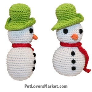 Gifts for Dogs: Frosty Snowman - organic dog toy, crochet dog toy, dog dental toy.