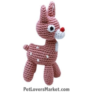 Christmas Gifts for Dogs: Reindeer - organic dog toy, crochet dog toy, dog dental toy.