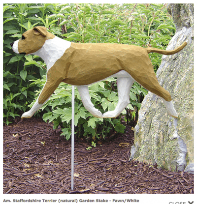 Pitbull Statue (Fawn/White). Dog Statues and Garden Statues