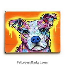 Pitbull Art (A Serious Pit by Dean Russo). Dog Print / Dog Sign Featuring Pit Bull Dog Breed. Dean Russo Art, Dog Art.