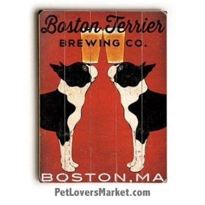 Boston Terrier Brewing - Vintage Ad & Wooden Sign