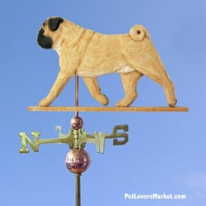 Weathervanes: Pug Dog Weathervane for Roof and Garden Decor. Weathervane made in USA. Gifts for Dog Lovers. Michael Park Woodcarver.