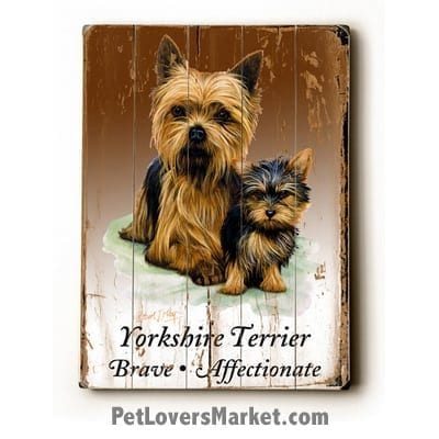 Yorkies (Yorkshire Terriers) - Dog Pictures, Dog Print, Dog Art. Wall Art and Wooden Signs with Dog Pictures and Dog Quotes. Features the Yorkshire Terrier (Yorkie) dog breed.