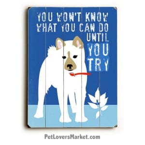 Wooden Dog Signs / Dog Prints: "You Won't Know What You Can Do Until You Try". Wall Art, Dog Decor, and Gifts for Dog Lovers.